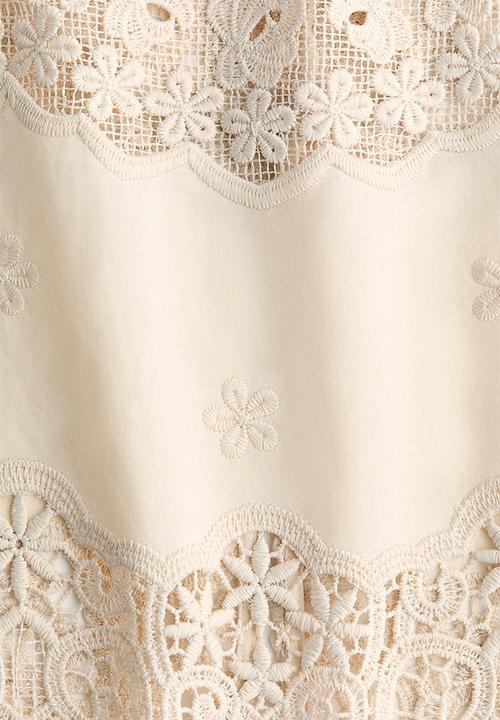 H&M - Embroidered cotton skirt - light beige