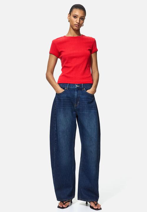 H&M - Pointelle-knit T-shirt - bright red