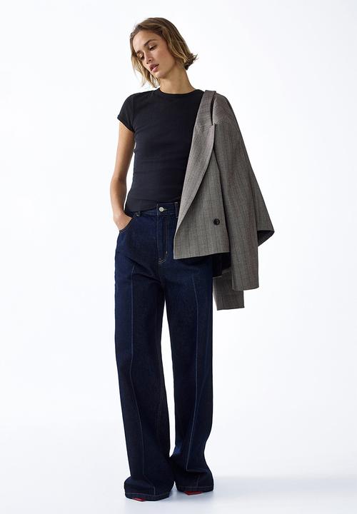 H&M - Pointelle-knit T-shirt - navy blue