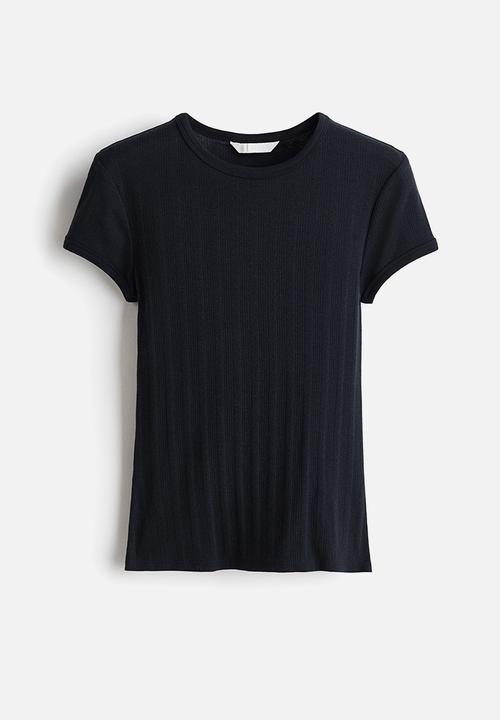 H&M - Pointelle-knit T-shirt - navy blue