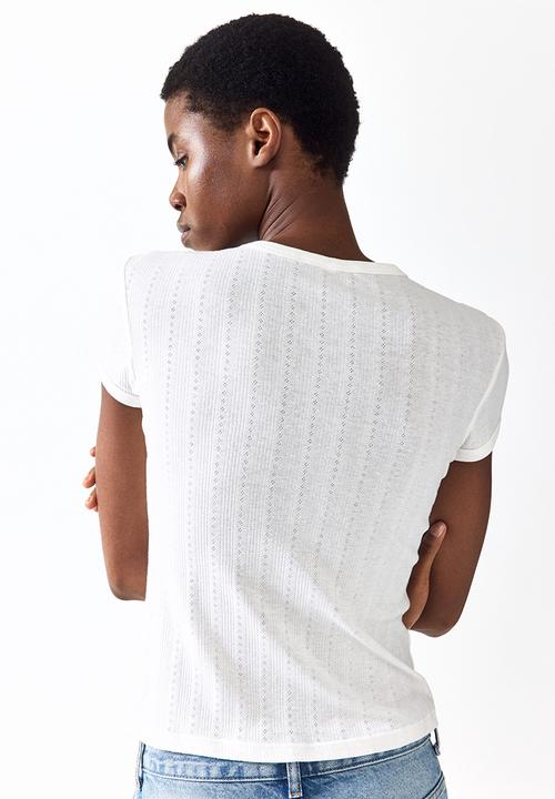 H&M - Pointelle-knit T-shirt - white