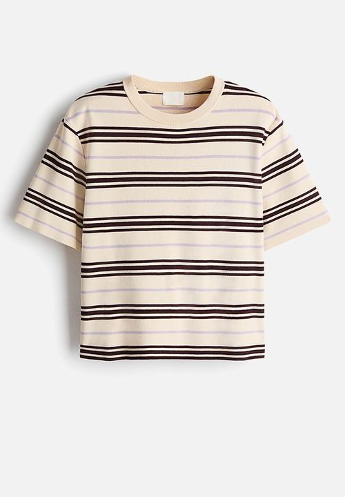 H&M - Knitted T-shirt - light beige/dark brown striped