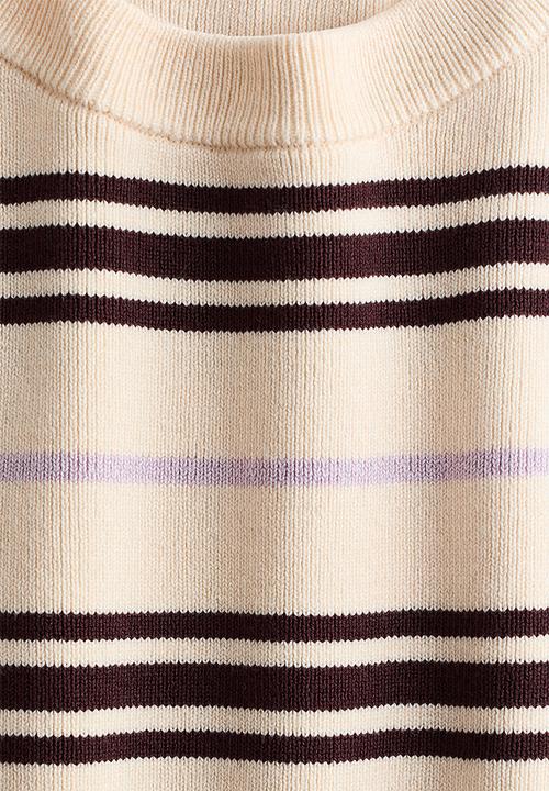 H&M - Knitted T-shirt - light beige/dark brown striped