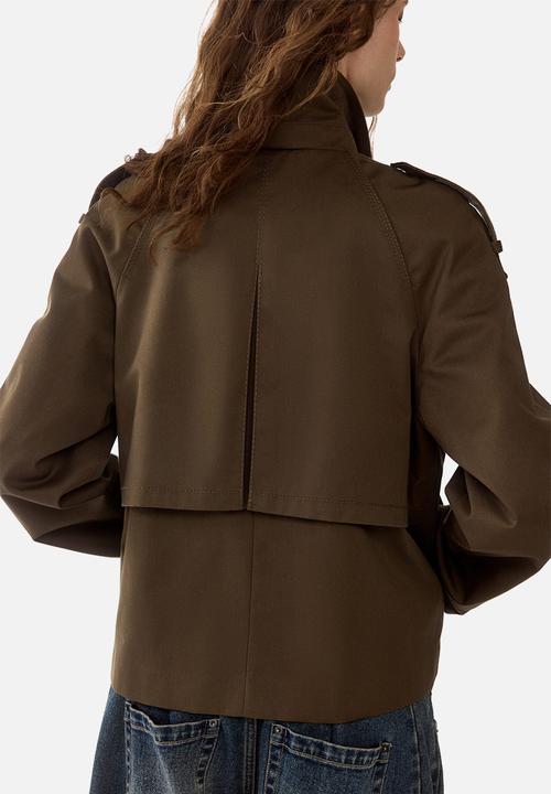 H&M - Short trench coat - dark khaki green