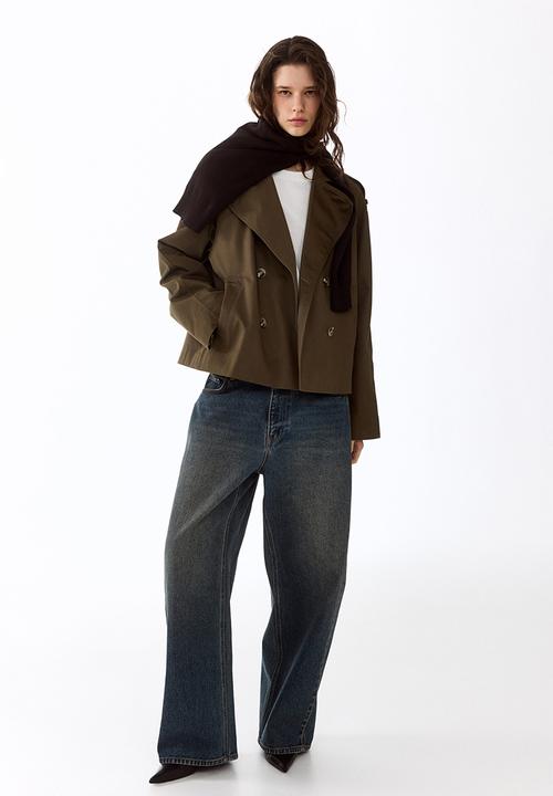 H&M - Short trench coat - dark khaki green