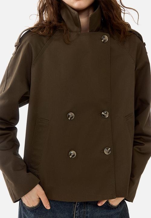 H&M - Short trench coat - dark khaki green