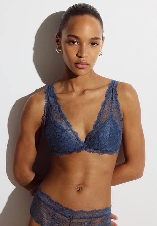 H&M - Padded soft lace bra - dark blue