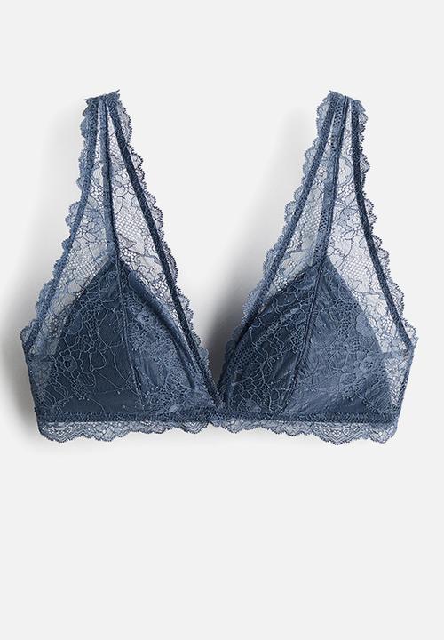 H&M - Padded soft lace bra - dark blue