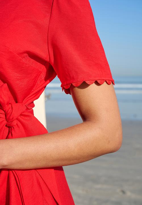 Me&B - Functional Wrap Dress with RicRac Detail - Red