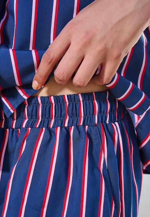 Me&B - Plus Navy Stripe Wide Leg Pant - Navy stripe