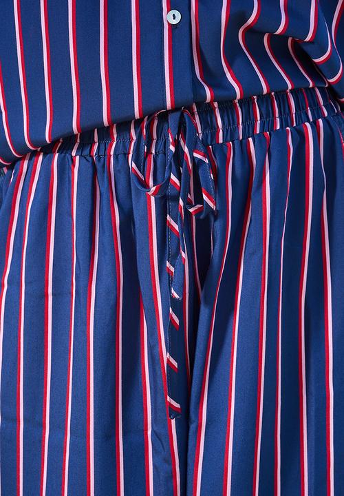 Me&B - Plus Navy Stripe Wide Leg Pant - Navy stripe