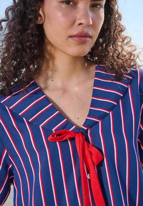 Me&B - Le Weekend Sailor Collar Shirt - Navystripe
