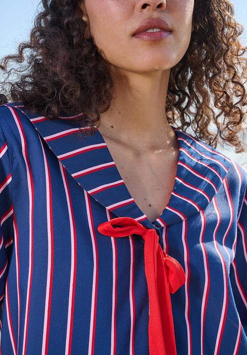 Me&B - Le Weekend Sailor Collar Shirt - Navystripe