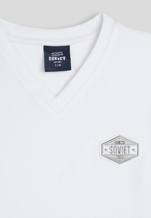 SOVIET - Boys Short Sleeve V-Neck Tee - White