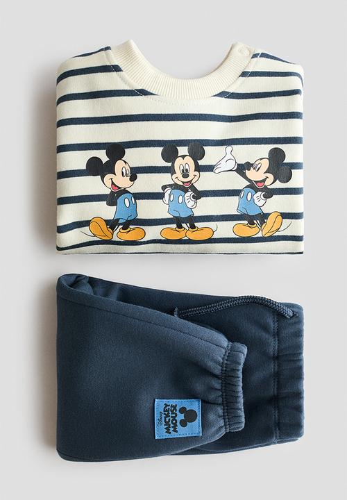 H&M - 2-Piece printed sweatshirt set - dark dusty blue/mickey mouse