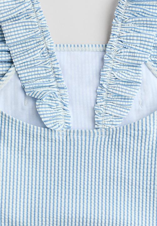 H&M - Frill-trimmed swimsuit - light blue/striped