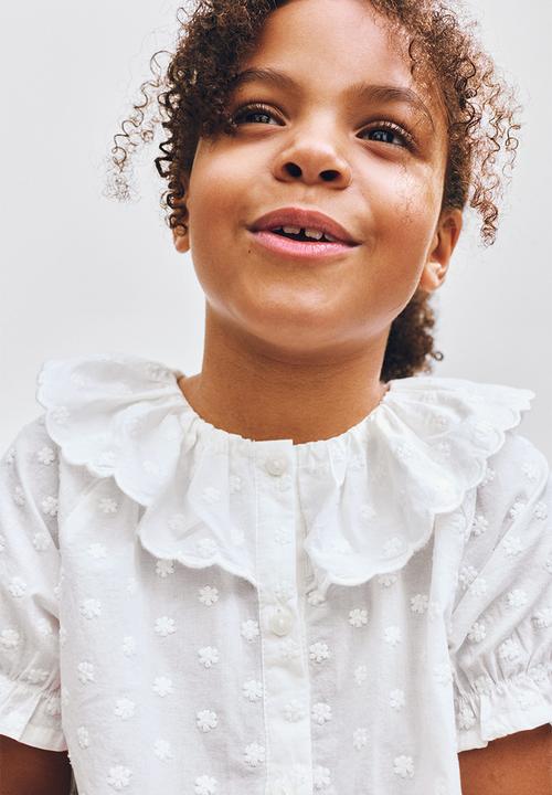 H&M - Flounce-collar embroidered blouse - cream