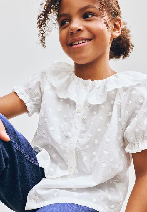 H&M - Flounce-collar embroidered blouse - cream