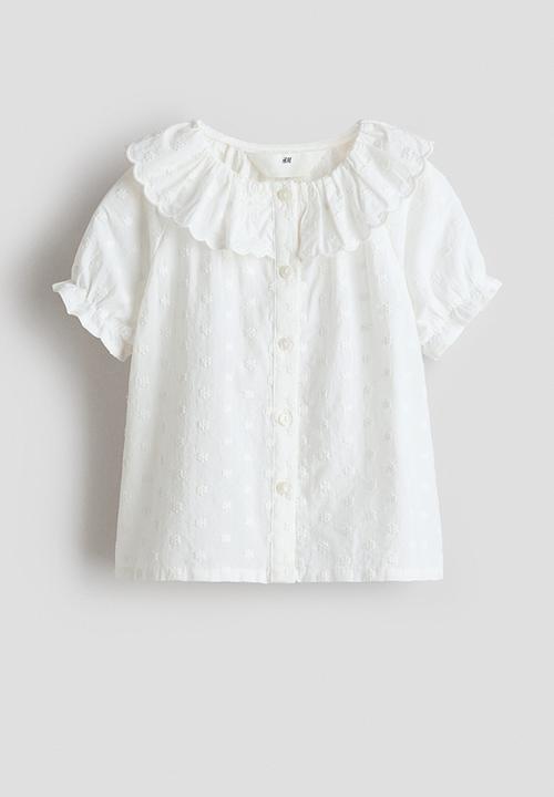 H&M - Flounce-collar embroidered blouse - cream