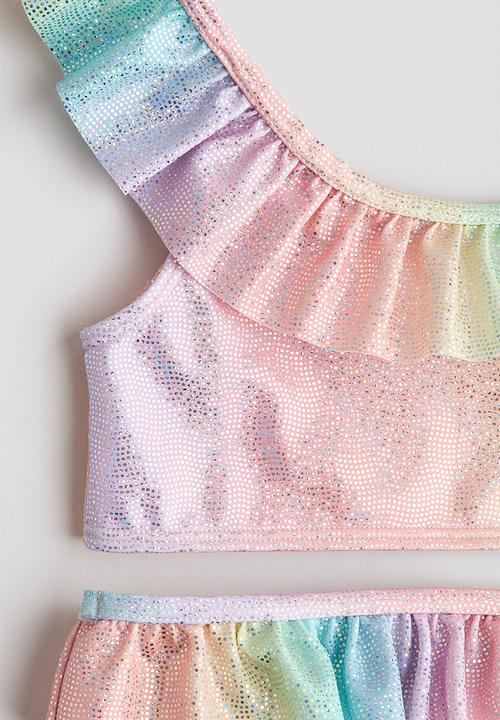 H&M - Flounce-trimmed bikini - light orange/rainbow-striped