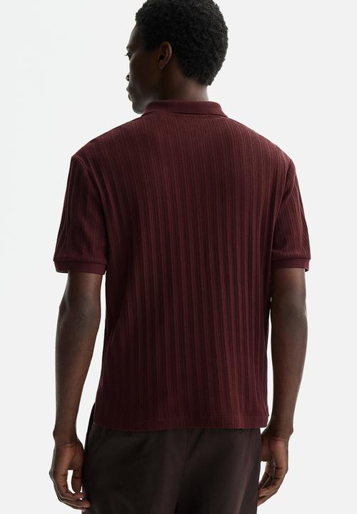 H&M - Slim fit textured jersey polo shirt - burgundy