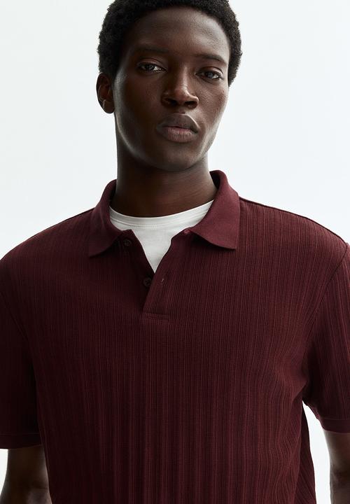 H&M - Slim fit textured jersey polo shirt - burgundy