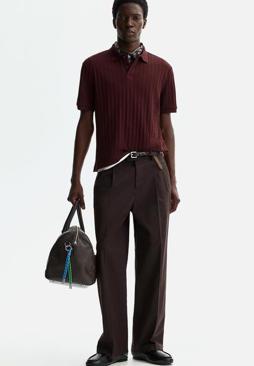 H&M - Slim fit textured jersey polo shirt - burgundy