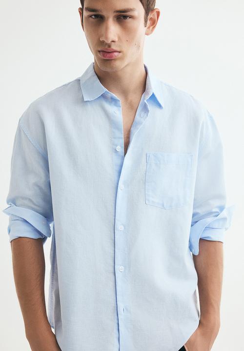 H&M - Relaxed fit linen-blend shirt - light blue