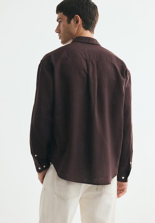 H&M - Relaxed fit linen-blend shirt - dark brown