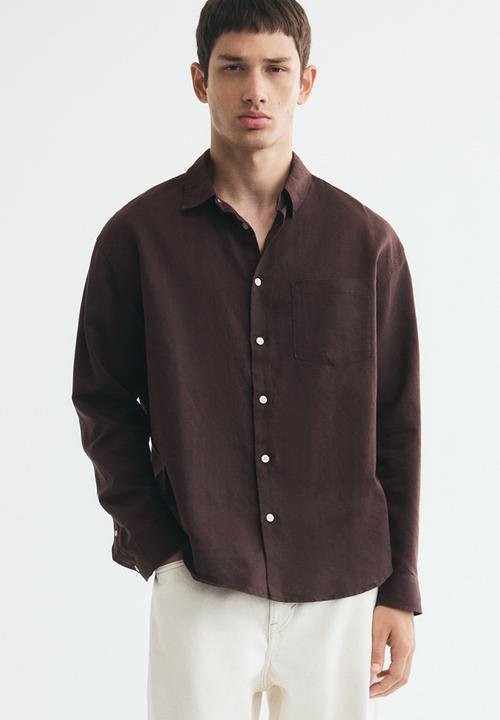 H&M - Relaxed fit linen-blend shirt - dark brown