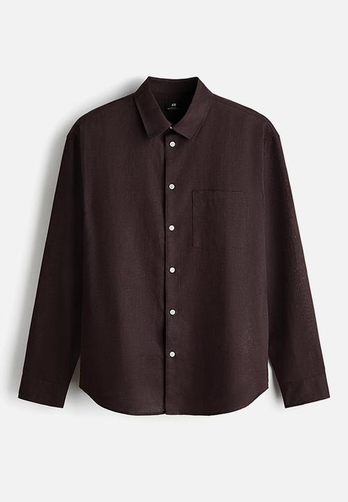 H&M - Relaxed fit linen-blend shirt - dark brown