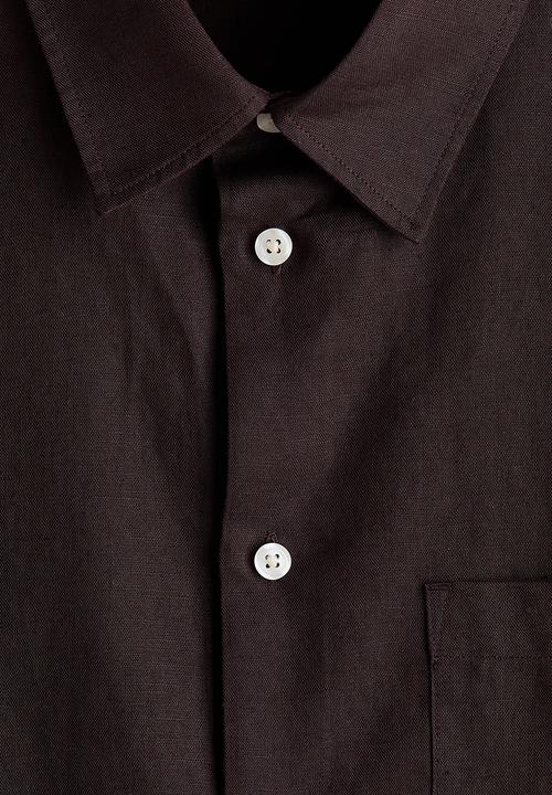 H&M - Relaxed fit linen-blend shirt - dark brown