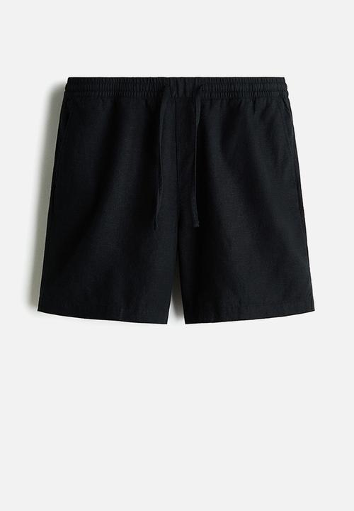 H&M - Relaxed fit linen-blend shorts - black