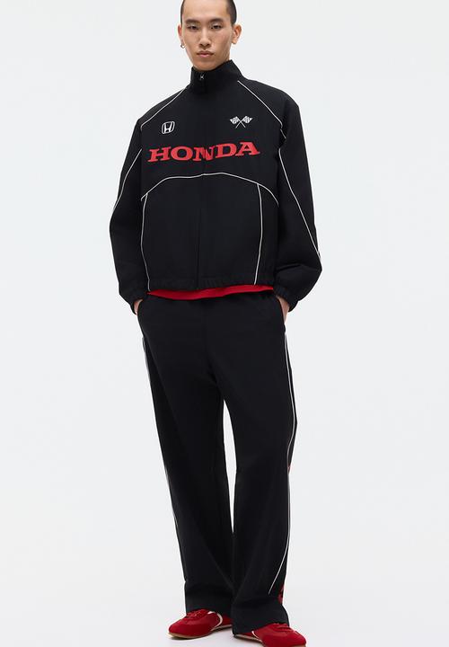 H&M - Loose fit printed nylon track jacket - black/honda