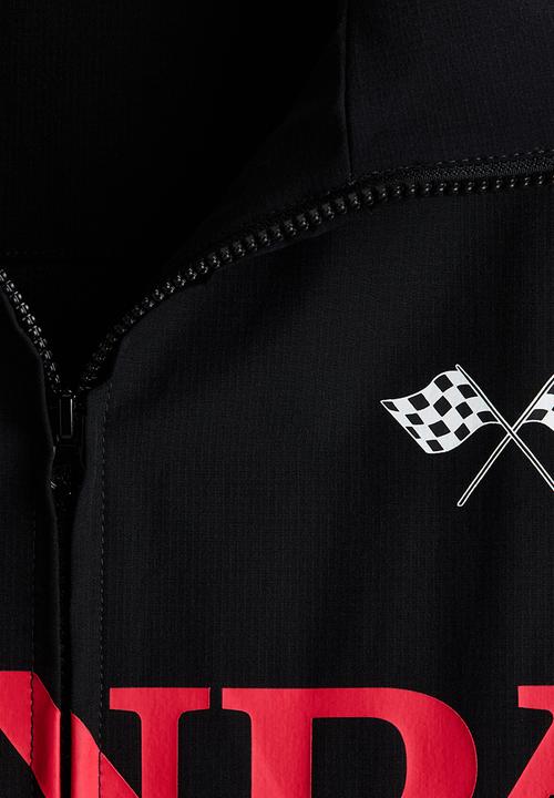 H&M - Loose fit printed nylon track jacket - black/honda
