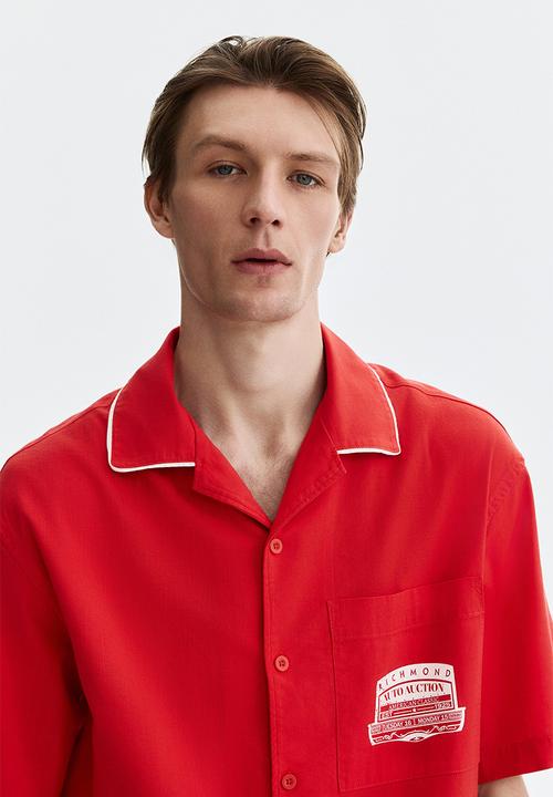 H&M - Relaxed fit printed shirt - light red/richmond