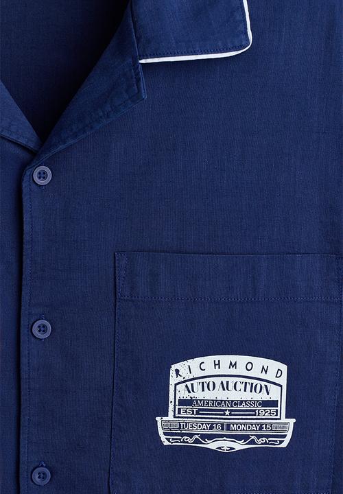 H&M - Relaxed fit printed shirt - navy blue/richmond