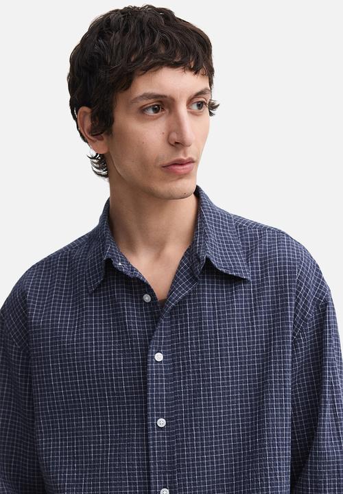 H&M - Relaxed fit cotton shirt - dark blue/checked