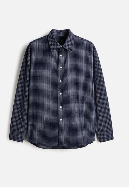 H&M - Relaxed fit cotton shirt - dark blue/checked
