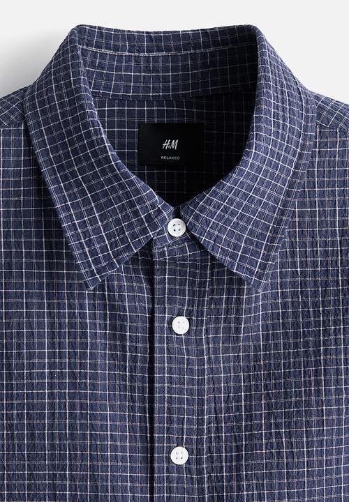 H&M - Relaxed fit cotton shirt - dark blue/checked