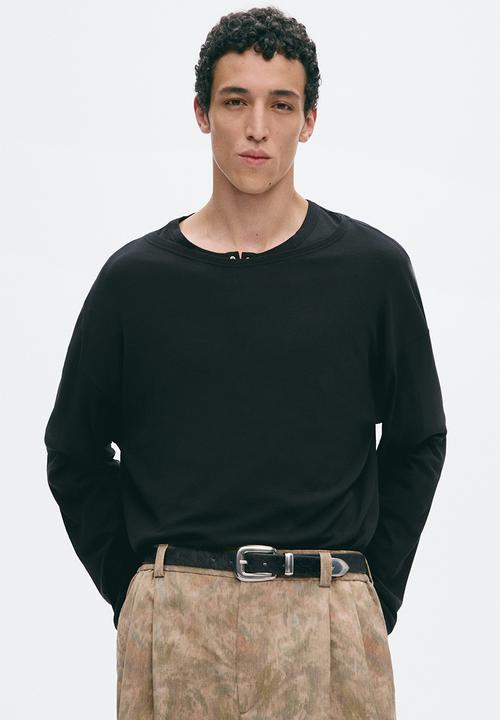 H&M - Relaxed fit long-sleeved cotton T-shirt - black