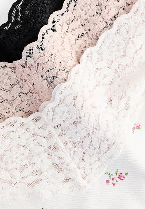 H&M - 3-pack cotton and lace thong briefs - cream/floral