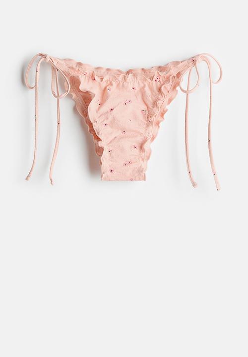 H&M - Cheeky tie tanga bikini bottoms - peach pink/floral