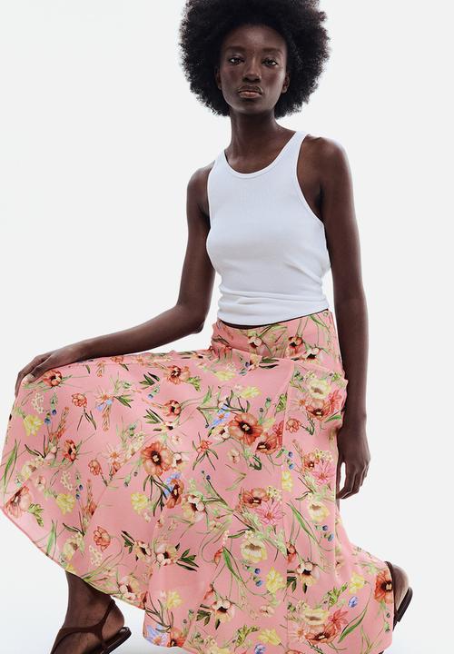 H&M - Pleated viscose skirt - light pink/floral