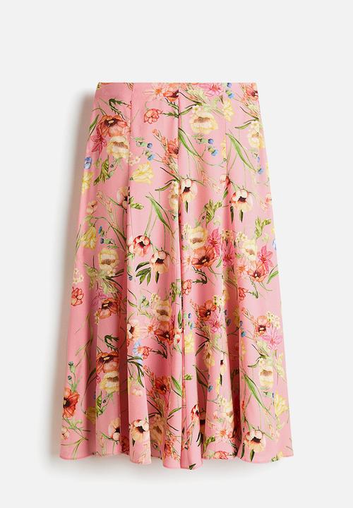 H&M - Pleated viscose skirt - light pink/floral