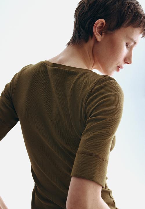 H&M - Ribbed cotton top - dark khaki green
