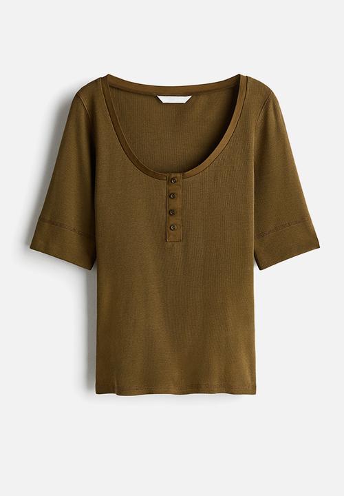 H&M - Ribbed cotton top - dark khaki green