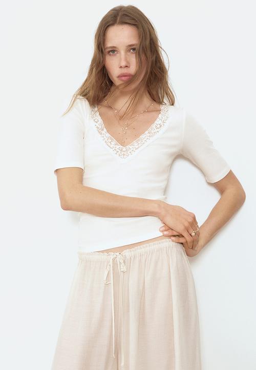 H&M - Ribbed v-neck top - white