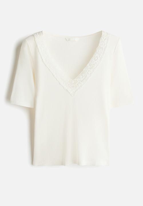 H&M - Ribbed v-neck top - white