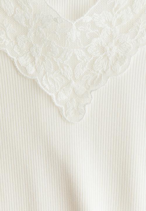 H&M - Ribbed v-neck top - white